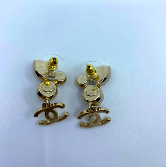 Authentic CHANEL CRYSTAL AND PEARL CC DANGLE EARRINGS - Picture 4 of 8